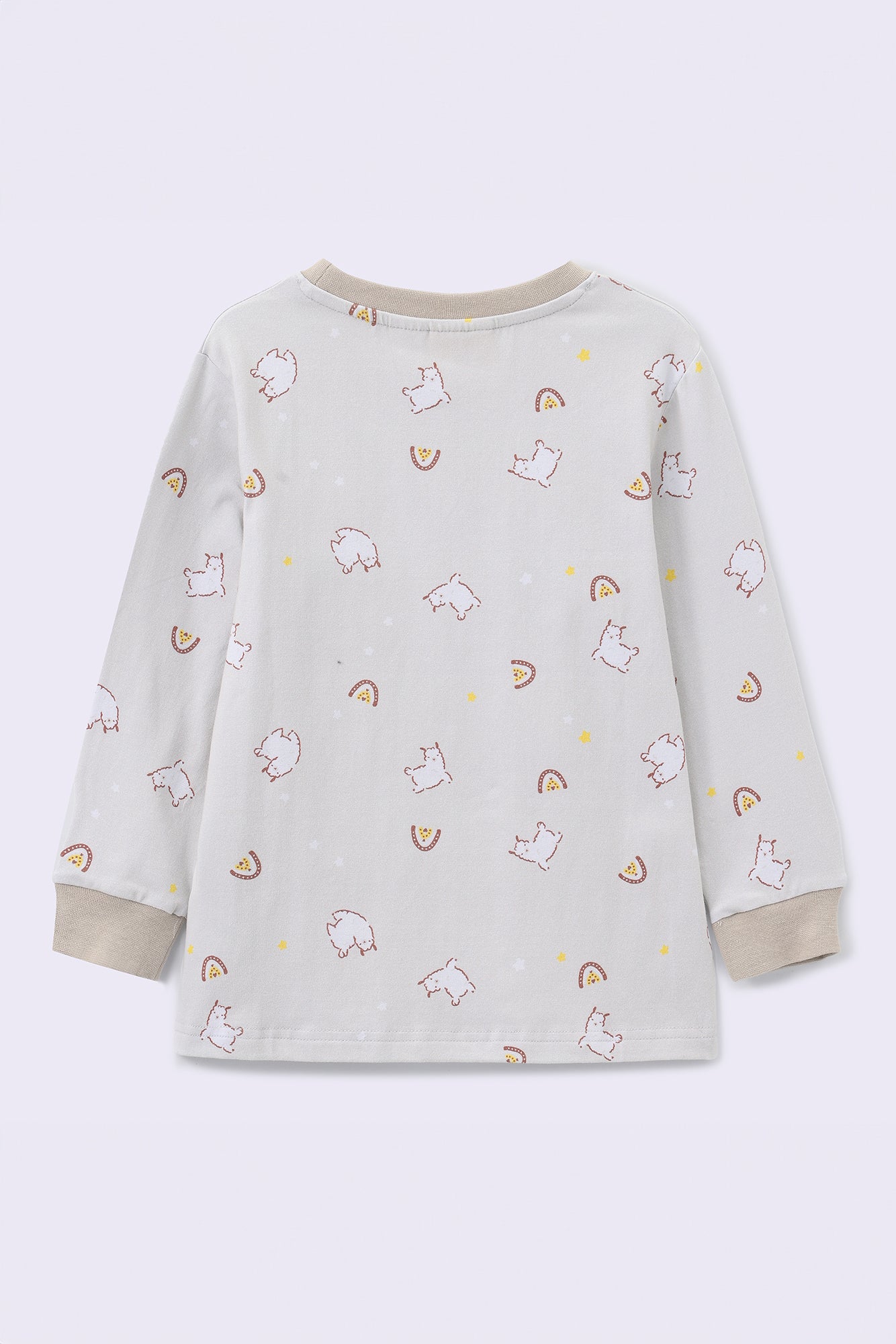 Cozy Cotton Long Sleeve Pj Set - Sandy Beige Llama