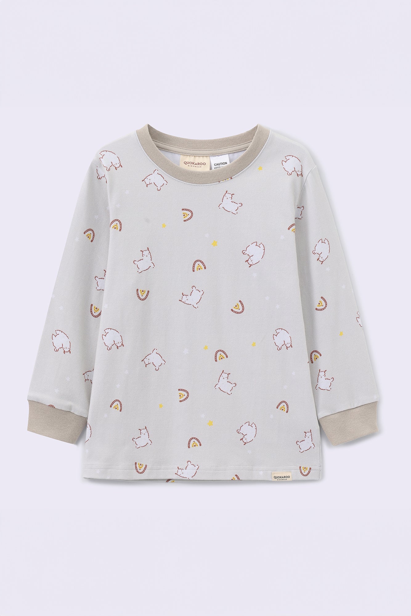 Cozy Cotton Long Sleeve Pj Set - Sandy Beige Llama